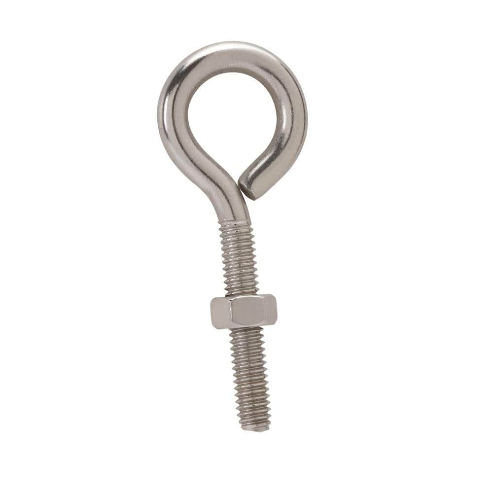 Everbilt 1/4 in. x 2 in. Zinc-Plated Steel Eye Bolts with Nut (2-Pack)