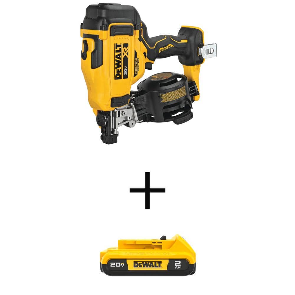 DEWALT 20V Max Lithium-Ion 15° Electric Cordless Roofing Nailer with Compact 2.0 Ah Battery Pack