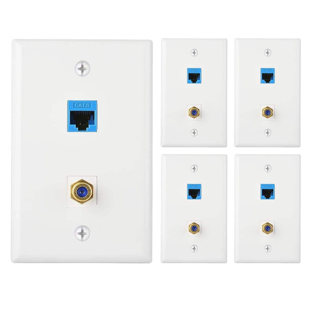 Newhouse Hardware White Ethernet and Coaxial Wall Plate, 1-Gang (5-Pack)