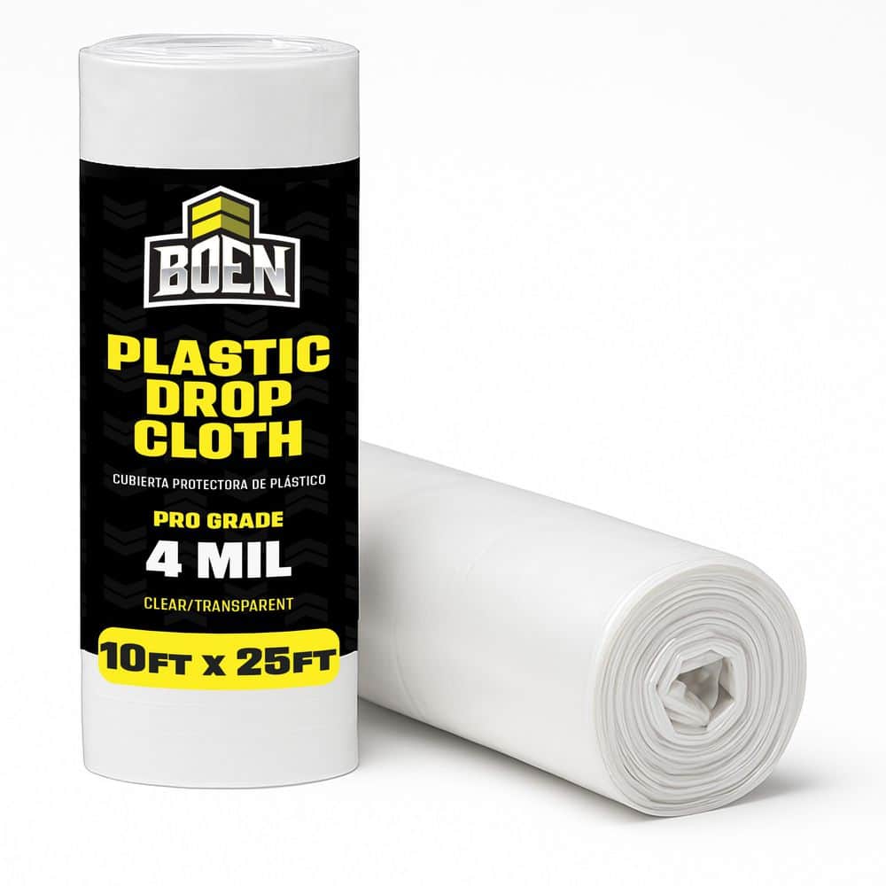 BOEN Painters Plastic Sheeting 10 ft. x 25 ft. 4 Mil Clear Plastic Drop Cloth