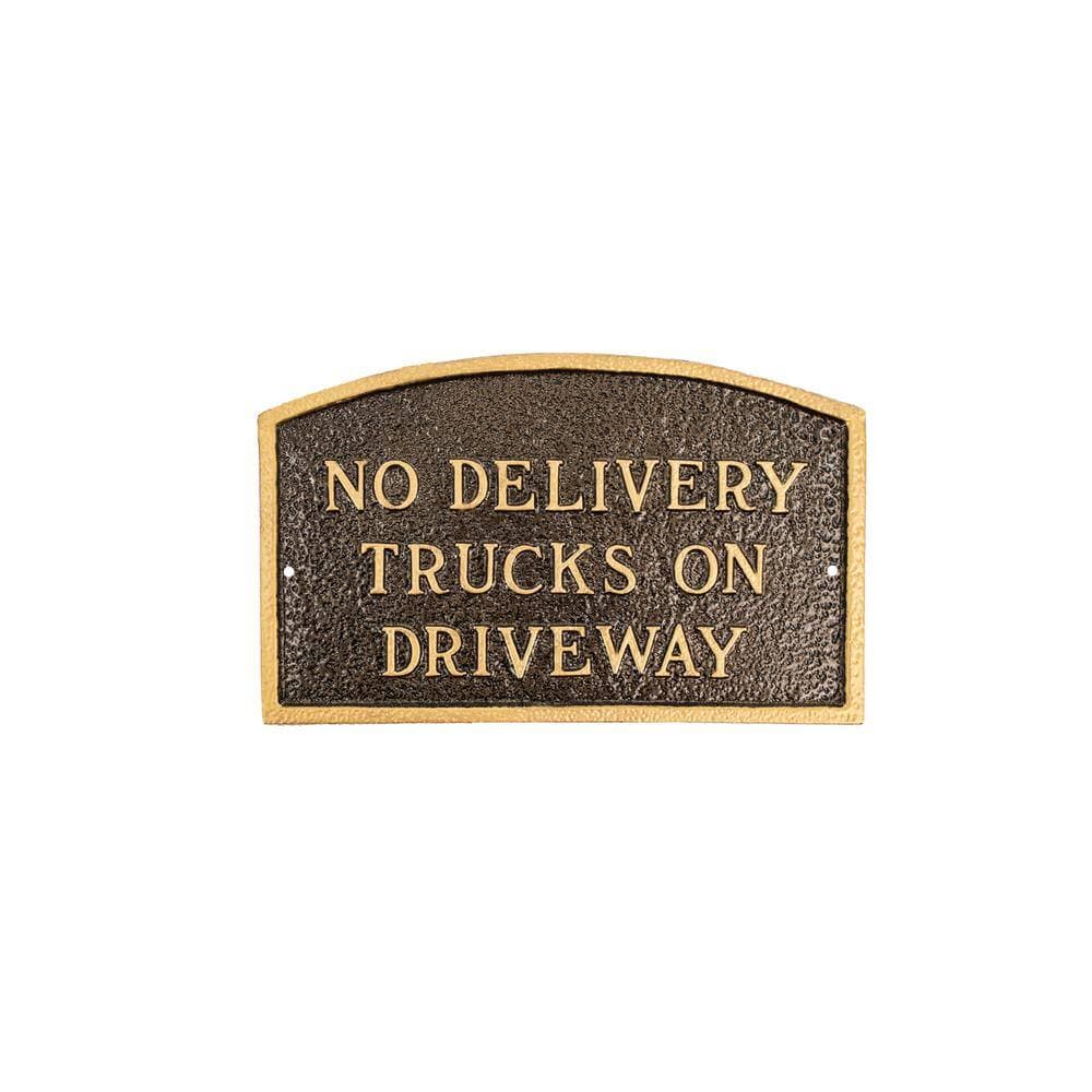 Montague Metal Products No Delivery Trucks on Driveway Small Arch Statement Plaque-Hammered Bronze