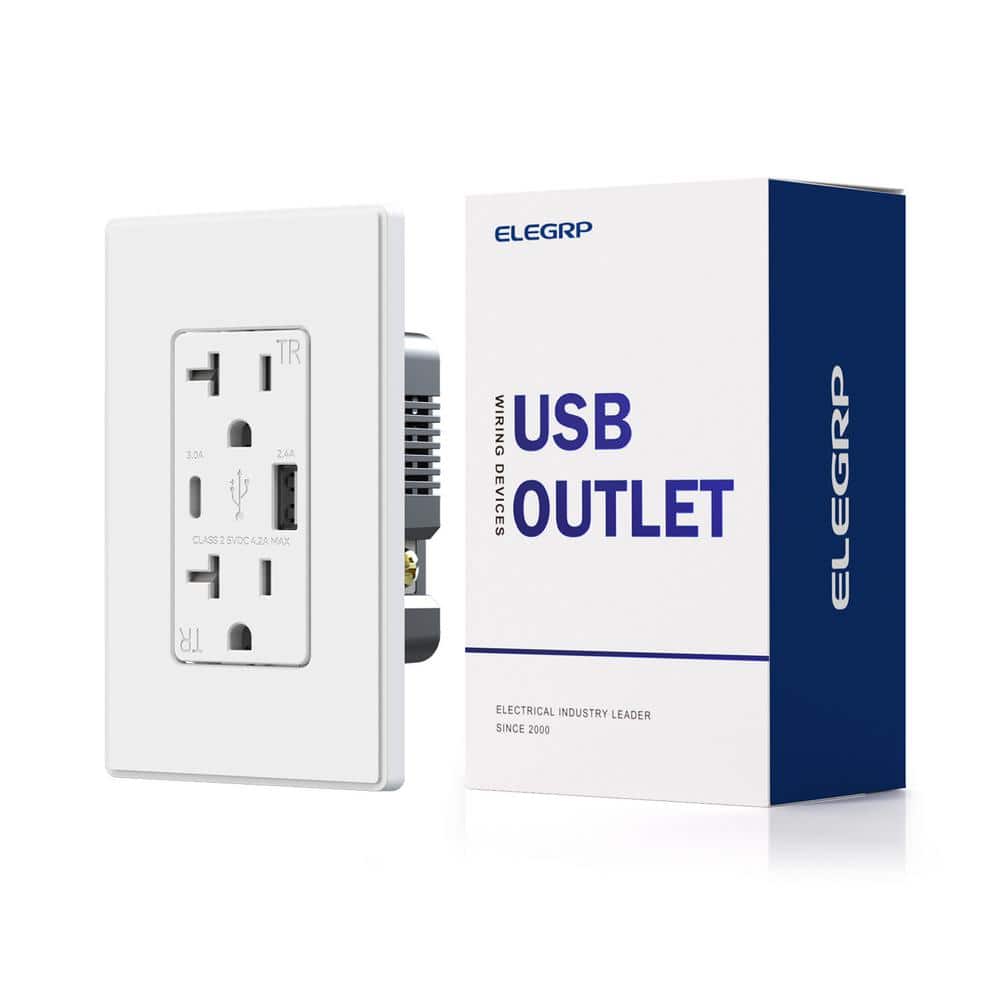 ELEGRP 21W USB Wall Outlet with Type A and Type C USB Ports, Amp Tamper Resistant, with Screwless Wall