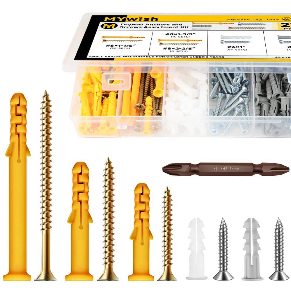 MYWISH Drywall Anchors and Screws Assortment Kit 270-Pieces, 135-Plastic Wall Anchors and 135-Philips Flat Head Screws