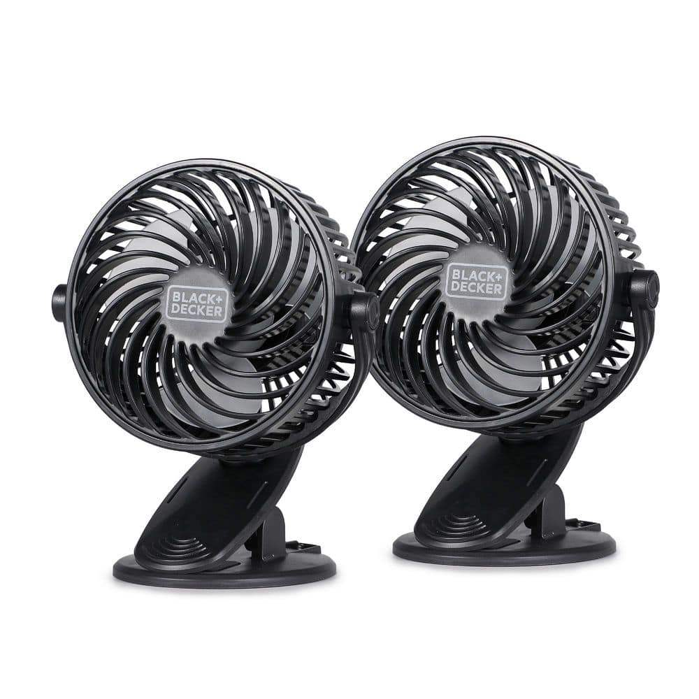BLACK+DECKER 4 in. 3-Fan Speeds Portable Clip Desk Fan in Black, 2-Count