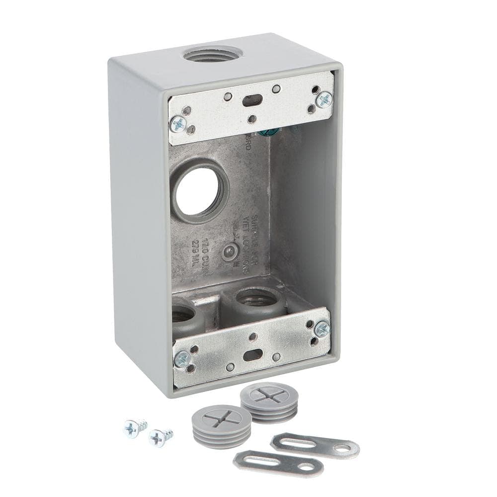 Commercial Electric 1-Gang Metallic Weatherproof Outlet Box with (4) 1/2 in. Holes, Gray