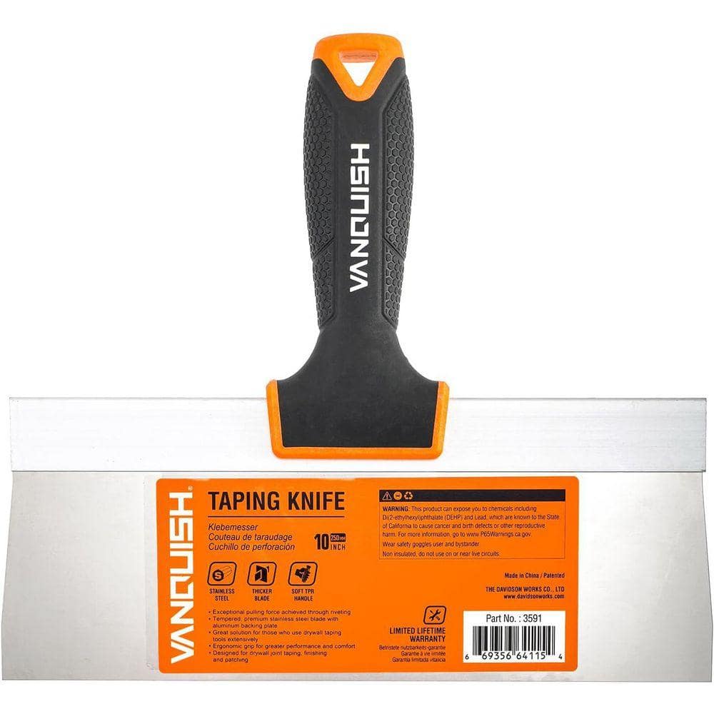 KIWDZFU 10 in. Stainless Steel Drywall Taping Knife with Flexible Blade and Soft Grip Handle for Finishing