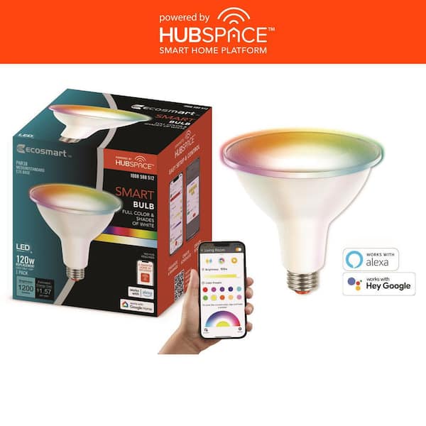EcoSmart 120-Watt Equivalent Smart PAR38 Color Changing CEC LED Spot Light Bulb with Voice Control Powered by Hubspace (1-Bulb)
