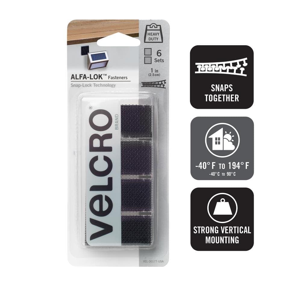 VELCRO Extreme Lock Outdoor 12-Pack, 6-Sets Squares 1 in. x 1 in. Black Hook and Loop with Adhesive