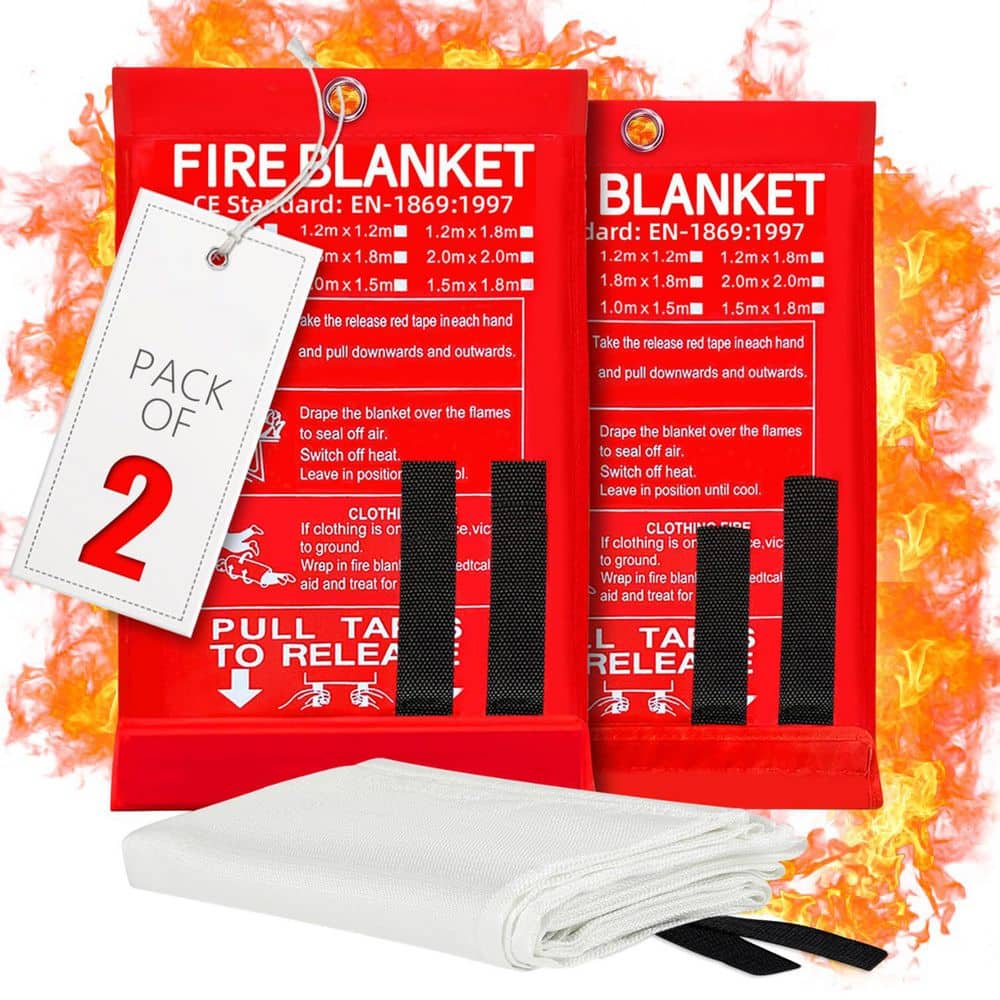 Ahfiwaso Fiberglass Fire Safety Emergency Accessory Fire Blanket for Kitchen Camping Hurricane Prep 40x40in 2 Pack