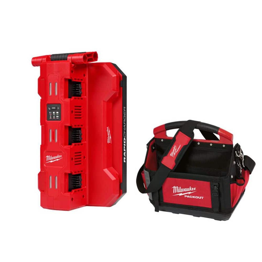 Milwaukee M18 18V PACKOUT 6-Port Daisy Chain Rapid Charger w/ 15 in. PACKOUT Tote