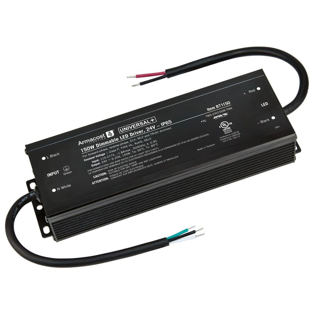 Armacost Lighting Universal Plus Black Dimmable Driver 24-Volt DC, 150-Watt ELV/MLV/TRIAC-Dimmer Switch Compatible for LED Lighting
