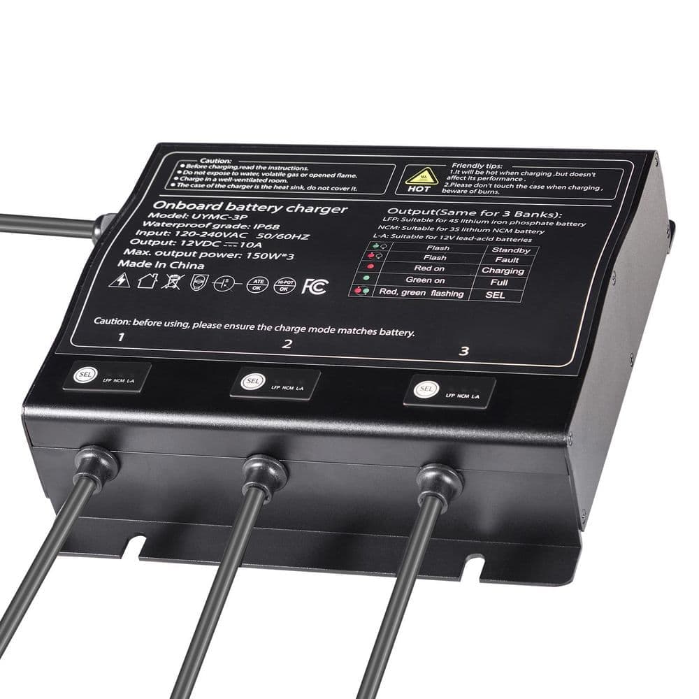 SKYSHALO Marine Battery Charger 3-Bank 10A 12V Onboard Boat Charger IP68 Waterproof Smart On-Board Battery Charger