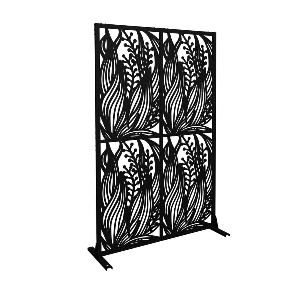 cadeninc 3.8 ft. x 6 ft. Outdoor and Indoor Freestanding Metal Privacy Screen Fence Panels, Black Leaf Shape (Not Composite)