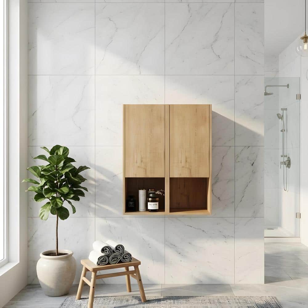 Zuvandra 23.62"W x 9.81"D x 29.5"H Plywood Bathroom Wall Cabinet in Imitative Oak,Open Shelf