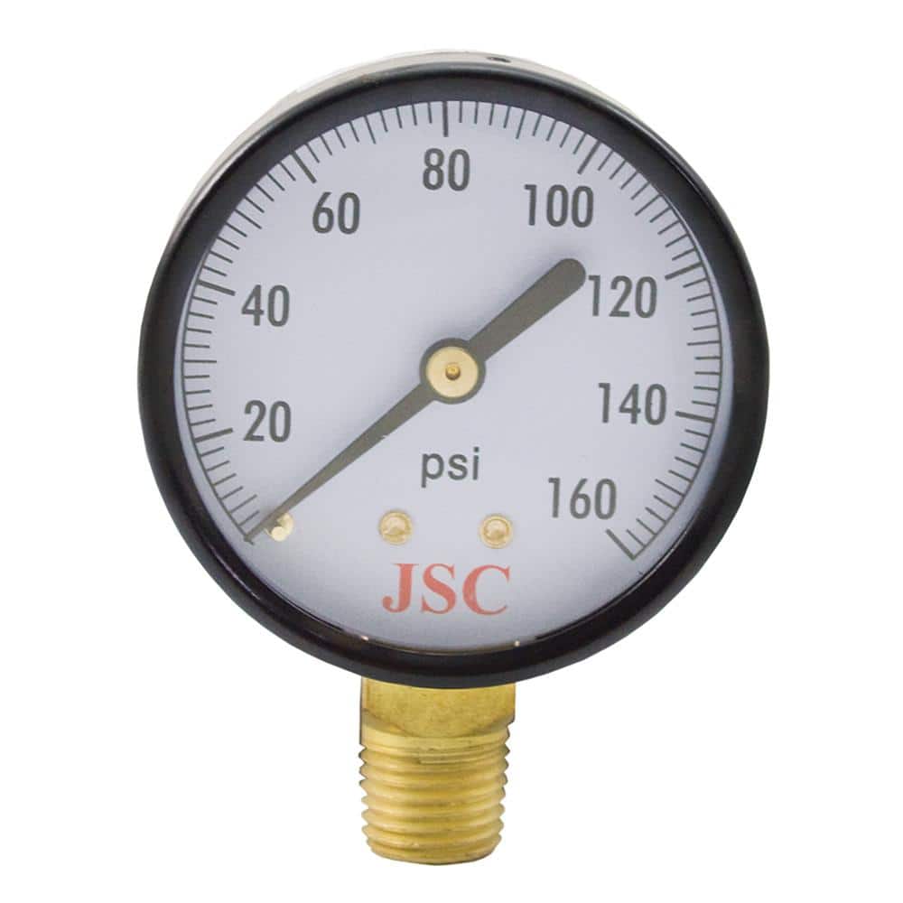 JONES STEPHENS 160 PSI Pressure Gauge with 2-1/2 in. Face and 1/4 in. MIP Brass Connection