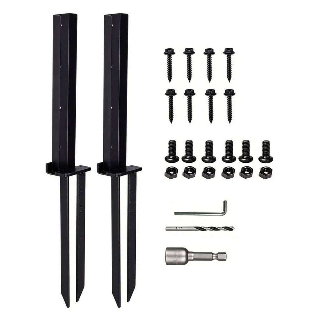 Wellco 2 Pack Black Heavy-Duty Fence Post Anchor Repair Kit with Metal Ground Spike Depth Inground Fence Post Stakes