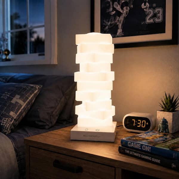 Bell + Howell RGB LED Tower Desk Lamp 10 in. White Novelty Touch Tower Indoor Table Lamp for Mood Lighting