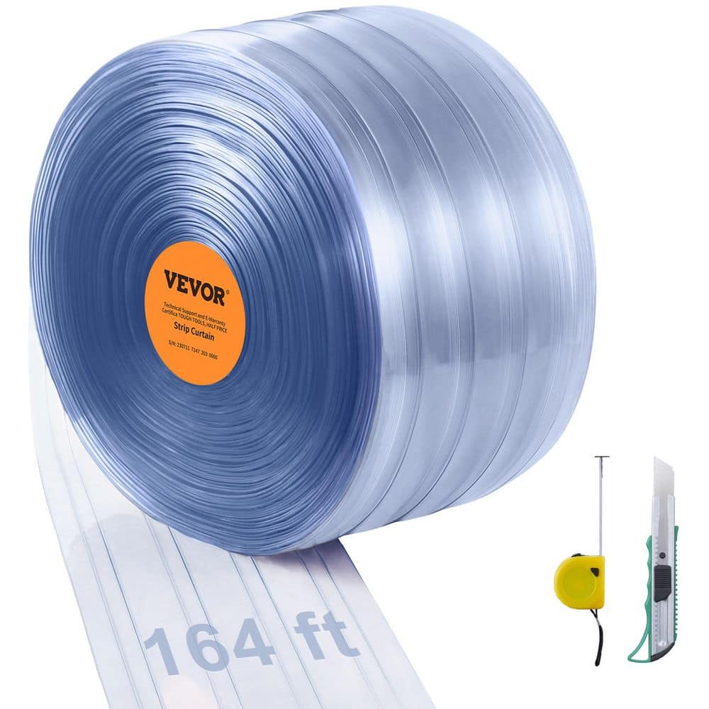 VEVOR Strip Curtain,164ft. Length, 8in. W, 0.08in. Thickness,Clear Ribbed Plastic Door Strips,PVC Curtain Strip Door Bulk Roll