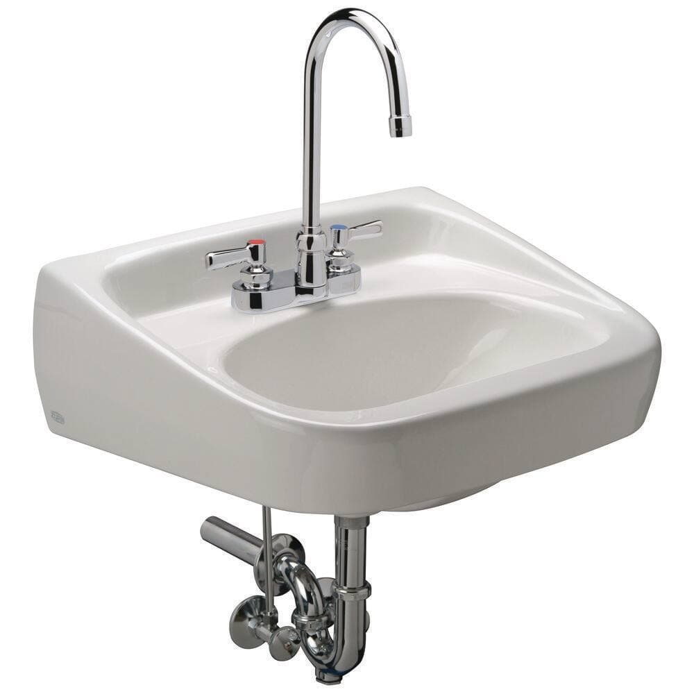 Zurn Manual Hand Washing System, 20 x 18 in. Wall Hung Lavatory with 0.5 GPM, Centerset, Gooseneck Faucet, and Lever Handles