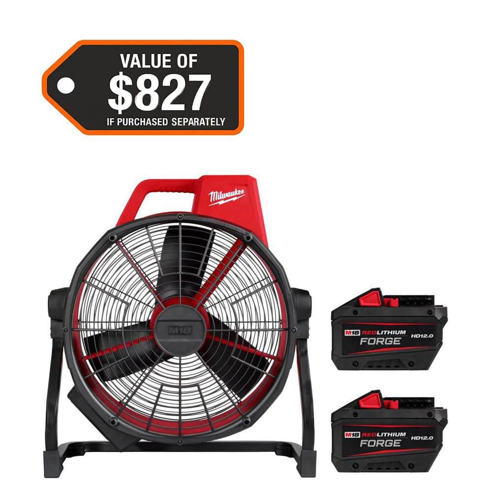 Milwaukee M18 Brushless Cordless Hybrid 18 in. Variable Speed Fan with (2) FORGE 12.0Ah Battery