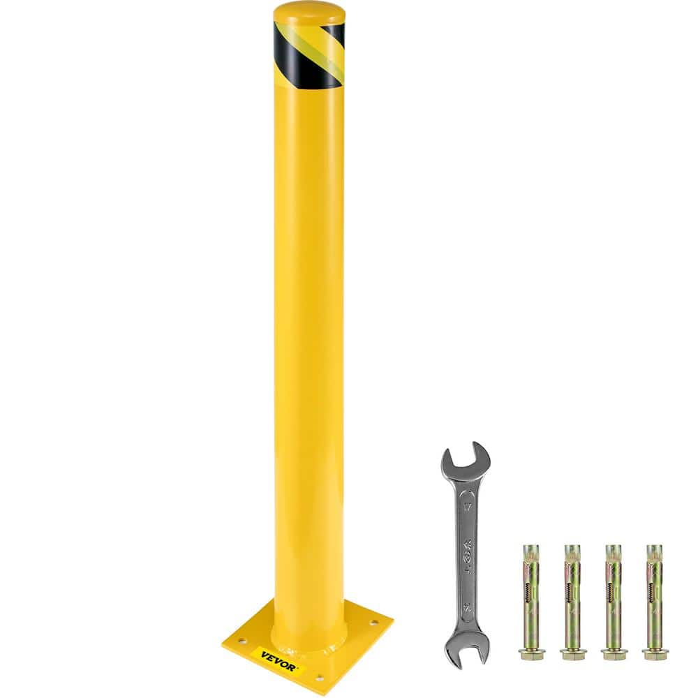 SKYSHALO Safety Bollard Post 48 in. H x 4.5 in. D Safety Bollard Yellow Powder Coat Pipe Steel Barrier Safety Post (1-Piece)