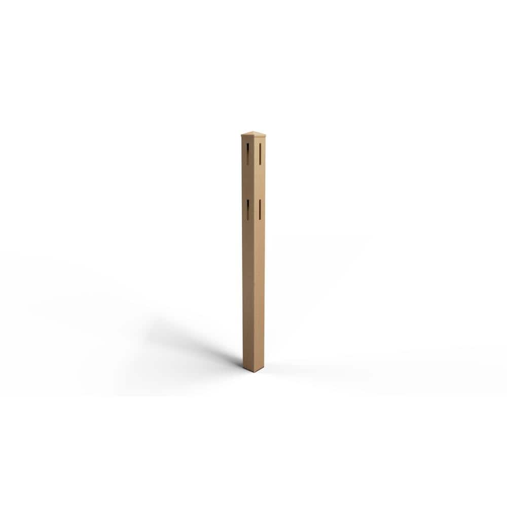 Natures Composites Composite 2-Rail Corner Post with Post Cap for Traditional Ranch Rail System (5 in. x 5 in. x 50 in. L) Timber Brown