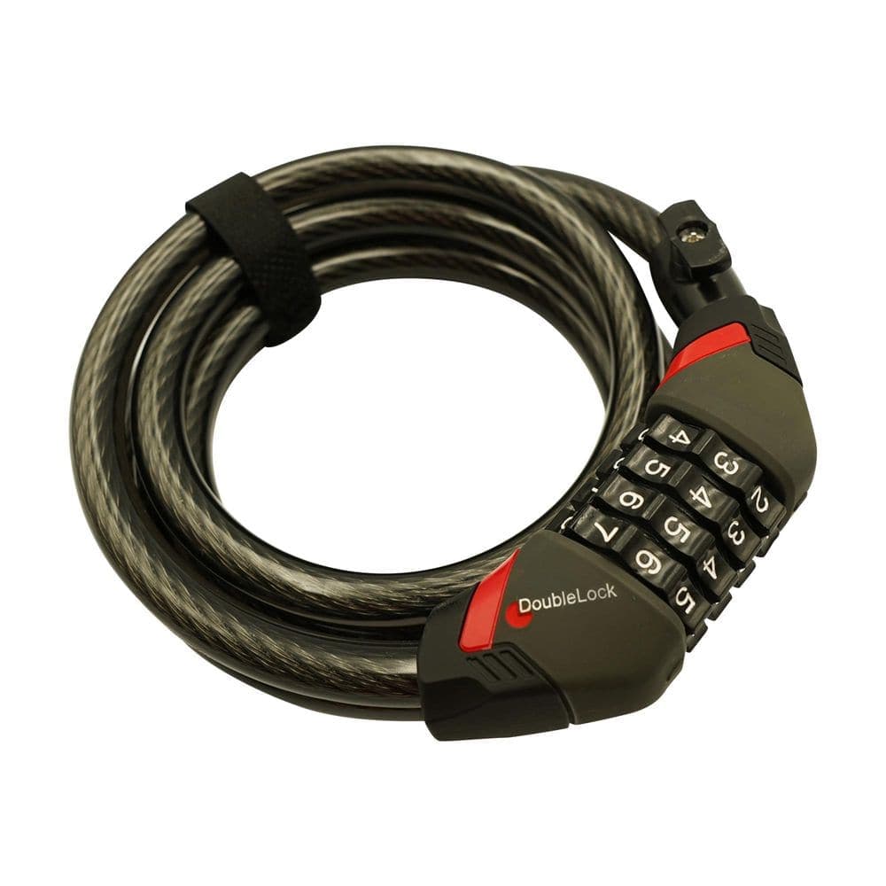 DoubleLock Bobcat-6, Coiled Combination Cable Lock, 6 ft. x 12mm Braided Steel with Vinyl Coating
