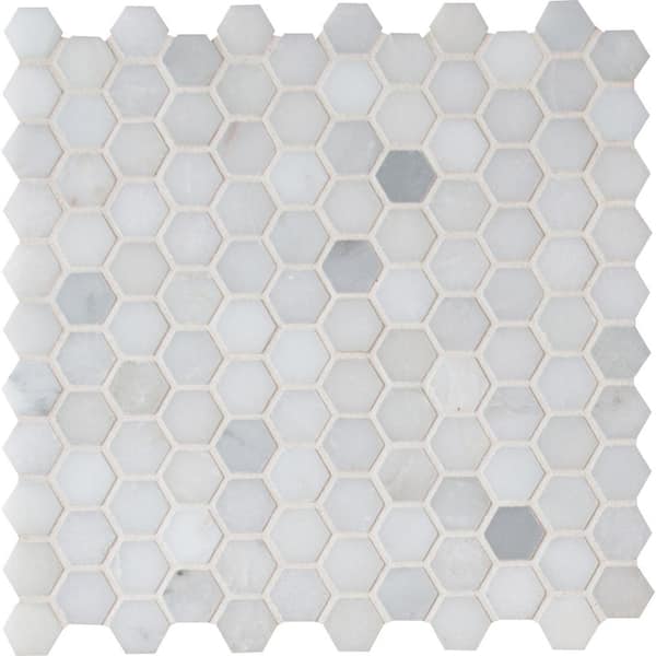 MSI Greecian White 1 in. Hexagon 12 in. x 12 in. x 0.38 in. Polished Marble Mesh-Mounted Mosaic Tile (0.95 sq. ft./Each)