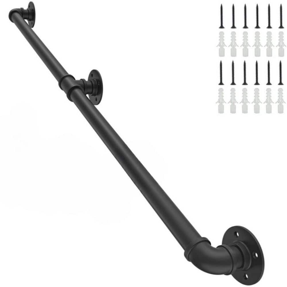 Afoxsos 5 ft. Indoor/Outdoor Modern Industrial Pipe Stair Handrail Loft Porch in Matte Black