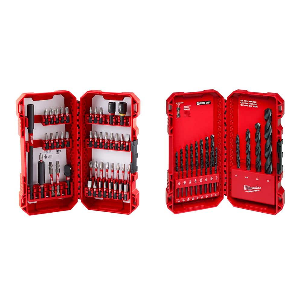 Milwaukee SHOCKWAVE Impact Duty Alloy Steel Screw Driver Bit Set with Black Oxide Twist Drill Bit Set (66-Piece)