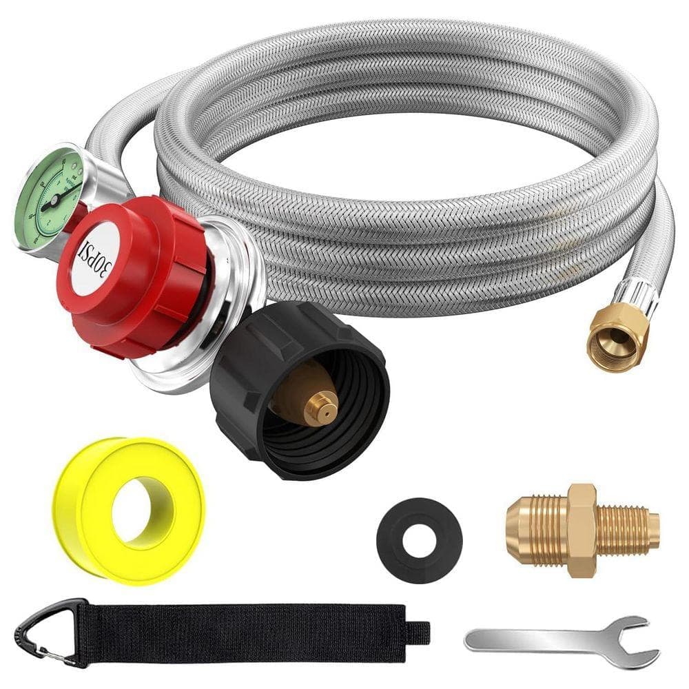 Lukvuzo 5FT Adjustable High Pressure Propane Regulator with 0-60 PSI Gauge Stainless Steel Hose for LP Gas Cooker Burner Smoker