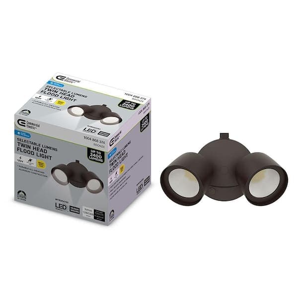 Commercial Electric Dusk to Dawn Sensor Bronze Exterior Outdoor Twin Head Integrated LED Security Flood Light 24-Watt 1200 to 2400 Lumen