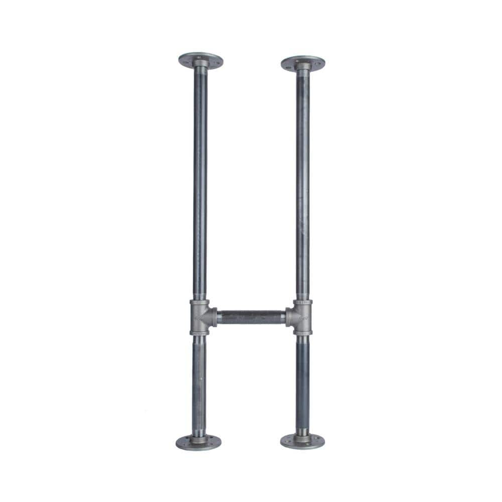 PIPE DECOR L Black Steel Pipe Heavy Duty Industrial H-Style Desk Legs with Round Flanges