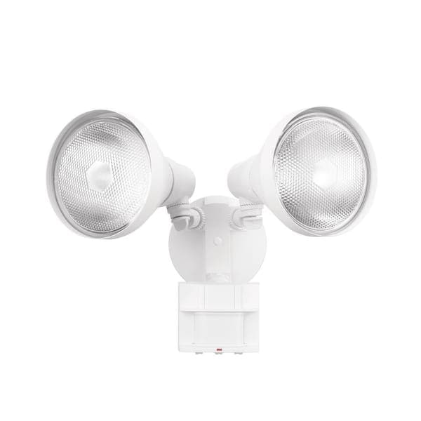 Defiant PAR 180° White Motion Sensing Security Light Wired Outdoor 2-Head Flood Light with DualBrite 2-Level Lighting