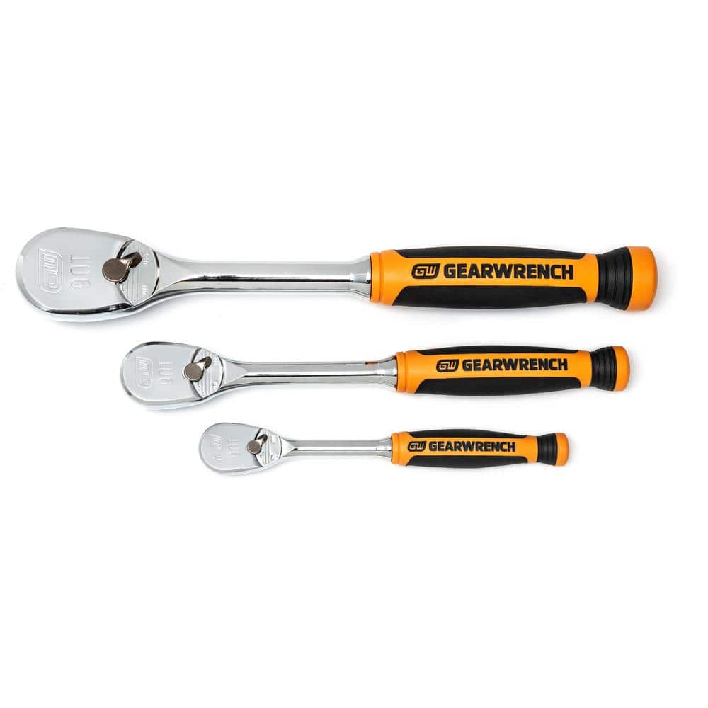 GEARWRENCH 1/4 in., 3/8 in. and 1/2 in. Drive 90-Tooth Dual Material Teardrop Ratchet Set (3-Piece)