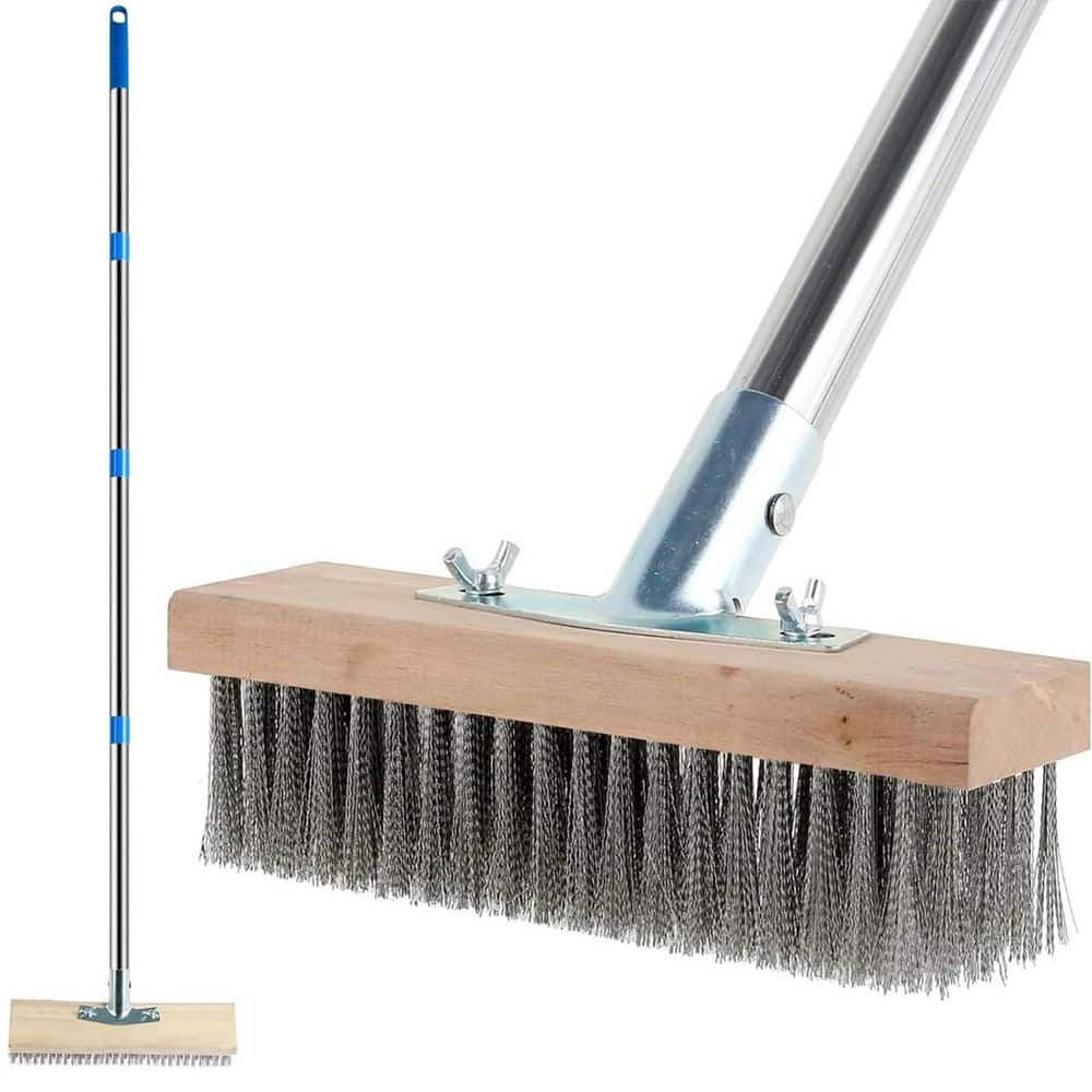 Laybus 64.96 in. x 11.8 in. Concrete Brushes, Concrete Scrubber Wire Broom with 62 in. Long Handle, Ergonomic Design