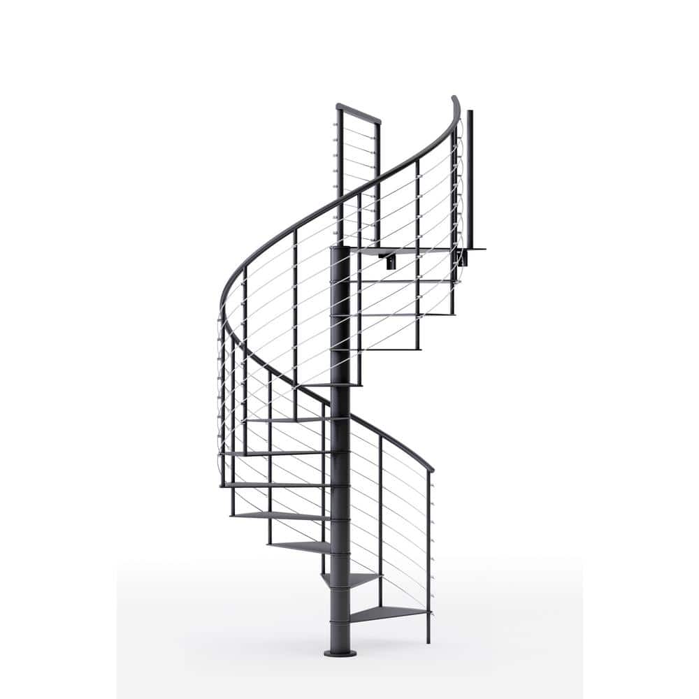 Mylen STAIRS Hayden Black Interior 60in Diameter, Fits Height 110.5in - 123.5in, 1 42in Tall Platform Rail Spiral Staircase Kit