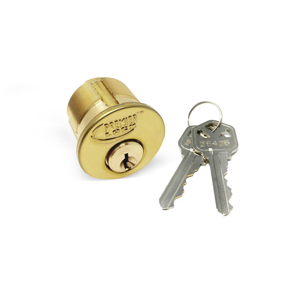 Premier Lock 1-1/8 in. Solid Brass Mortise Cylinder with Brass Finish, KW1