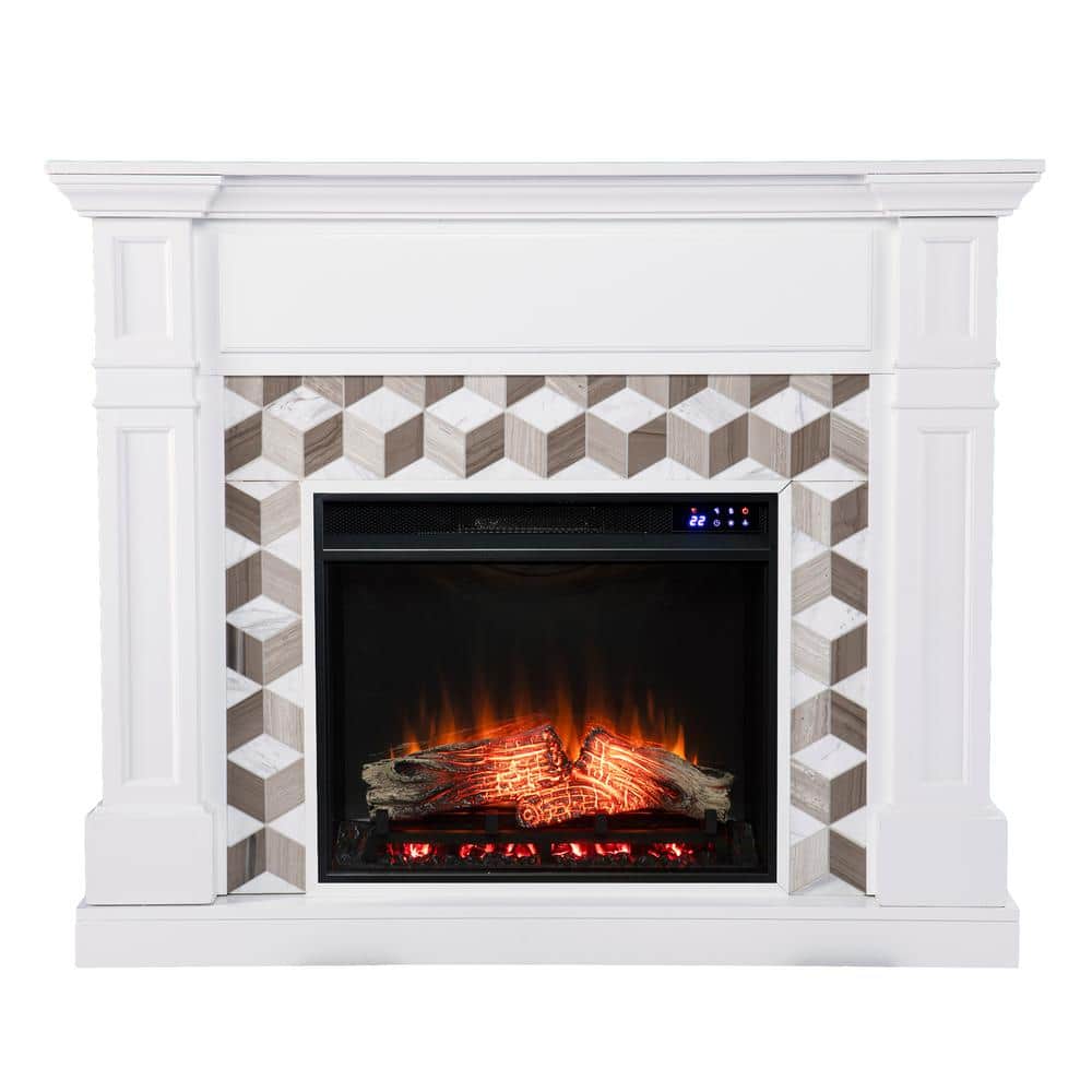 Southern Enterprises Banton 48 in. Marble Surround Electric Fireplace in White