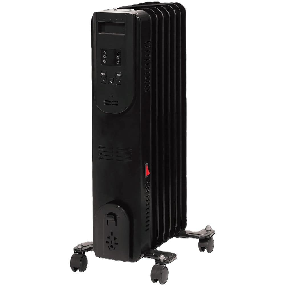 Comfort Glow 1500-Watt, 7-Fin Portable Oil Filled Radiator Electric Space Heater with Digital Display, Remote, Thermostat, Tip Over