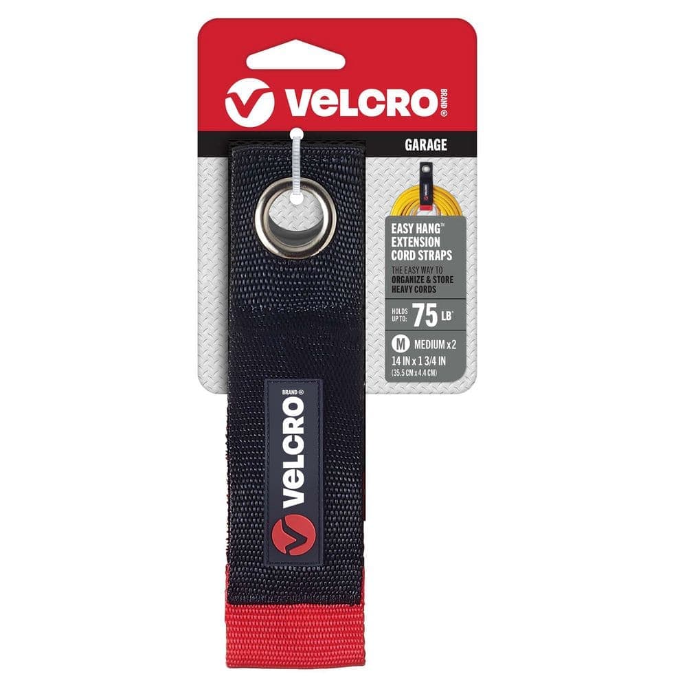 VELCRO 14 in. x 1-3/4 in. Easy Hang Extension Cord Strap, Bundling Strap with Grommet Hook and Loop (2-Pack)