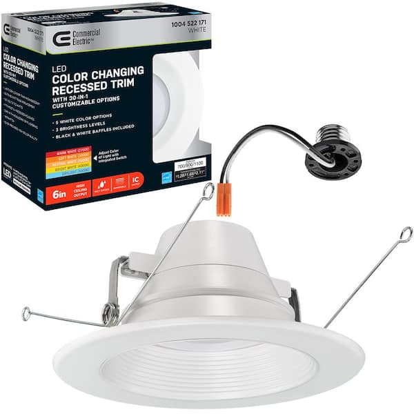 Commercial Electric 6 in. 30 Lighting Options Title 20 Integrated LED Recessed Light Trim Adjustable CCT New Construction Remodel Kitchen