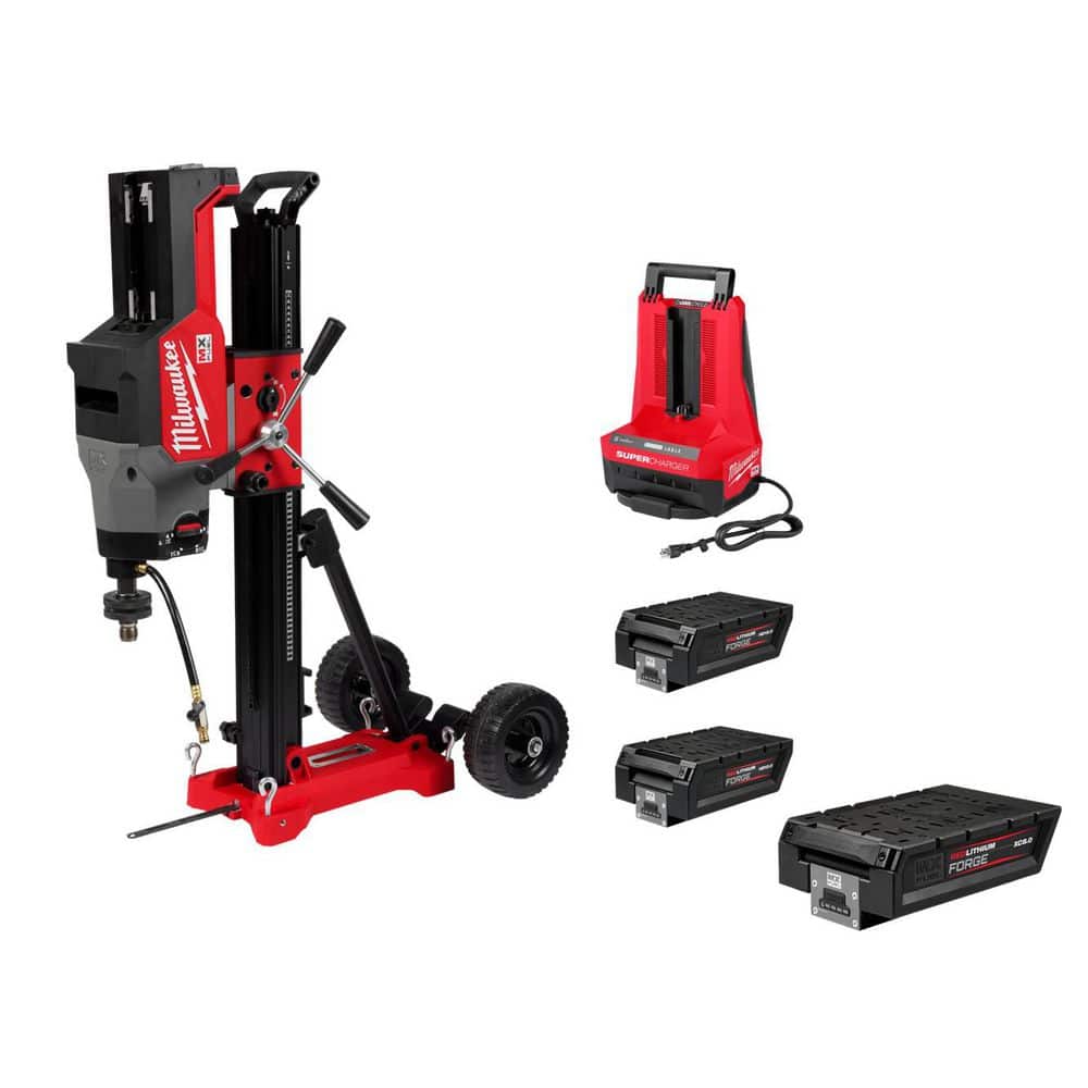 Milwaukee MX FUEL Lithium-Ion Core Drill Rig Kit with (2) FORGE HD12. 0 Batteries, MX FUEL Super Charger, Stand, & MX8. 0 Battery