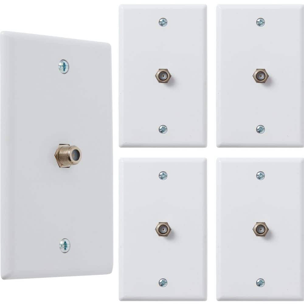 Newhouse Hardware White 1-Gang TV Cable Wall Plate, F Connector, for Coax Cable, Single Port Video Wall Jack (5-Pack)
