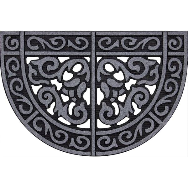StyleWell Scroll Medallion Charcoal 24 in. x 36 in. Rubber Half Round Non-Slip Indoor Outdoor Door Mat