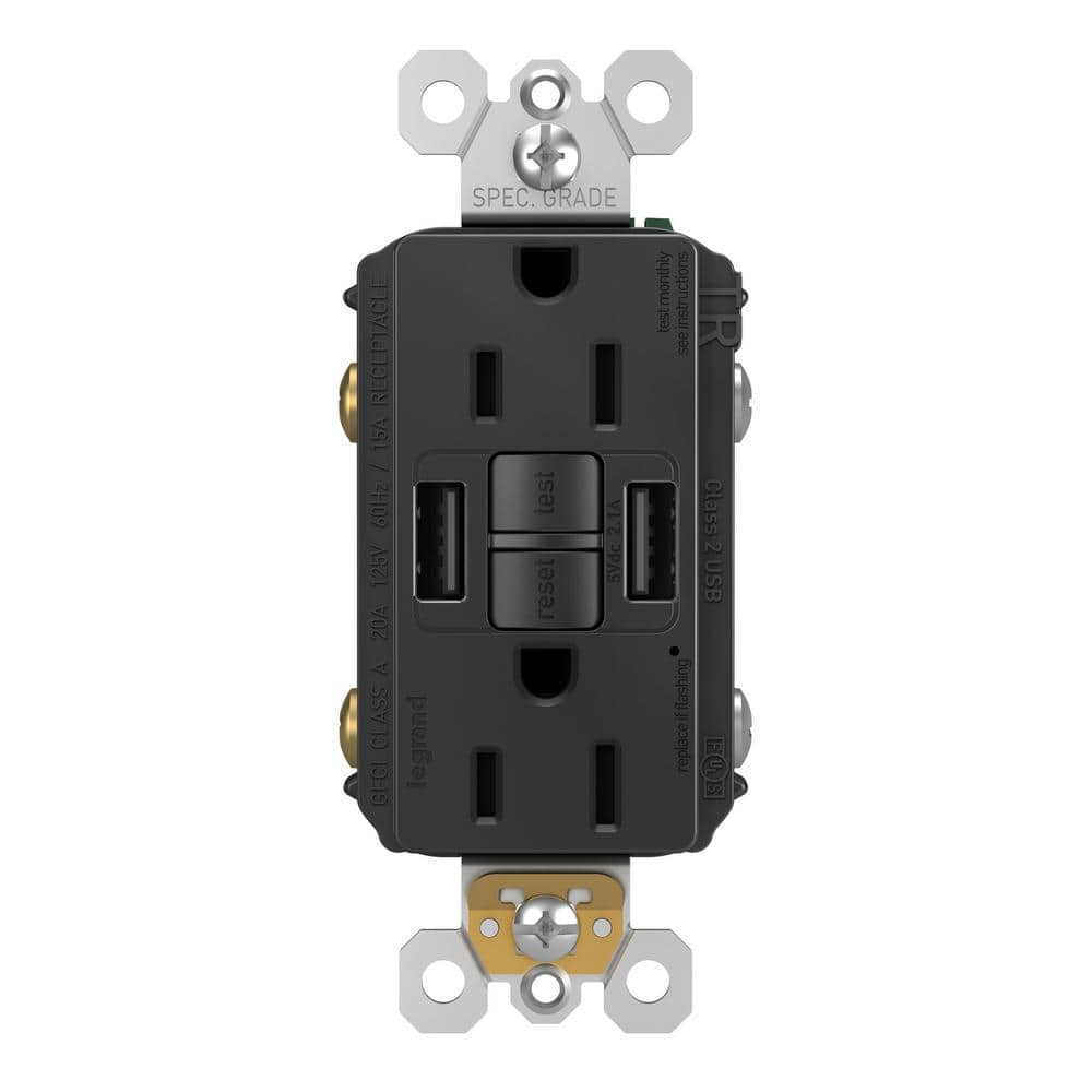 Legrand radiant 125-Volt Tamper Resistant Self-Test GFCI Duplex Outlet with Type A/A USB