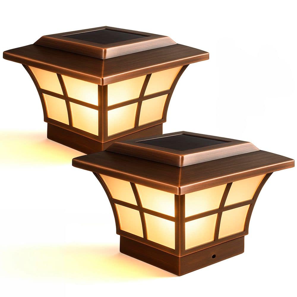 CLASSY CAPS Prestige 4 in. x 4 in. Outdoor Electroplated Copper LED Solar Post Cap (2-Pack)