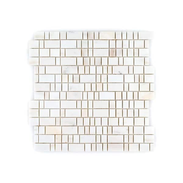 Jeffrey Court Strata Sunrise White 12 in. x 12 in. Rectangle Honed Marble Wall and Floor Mosaic Tile (1 sq. ft./Each)