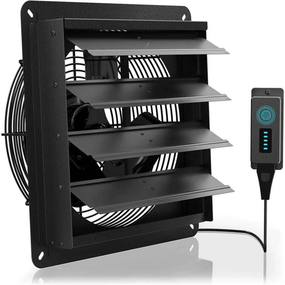 KIWDZFU 1226 CFM 12 in. Wall Mount Shutter Exhaust Fan with Speed Controller, Black