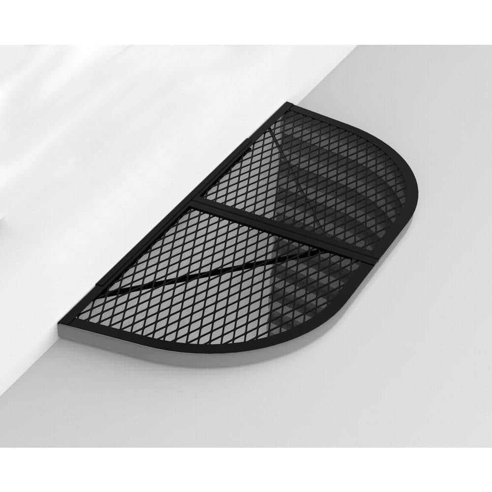feldhawk 26 in. x 58 in. Steel Powder Coated Black, D-Shaped Egress Window Well Cover Semi-Universal Fit